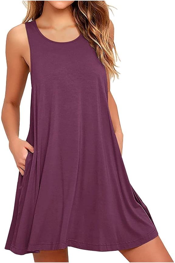 Women Summer Casual Swing T-Shirt Dresses Beach Cover up Loose Tank Dress L