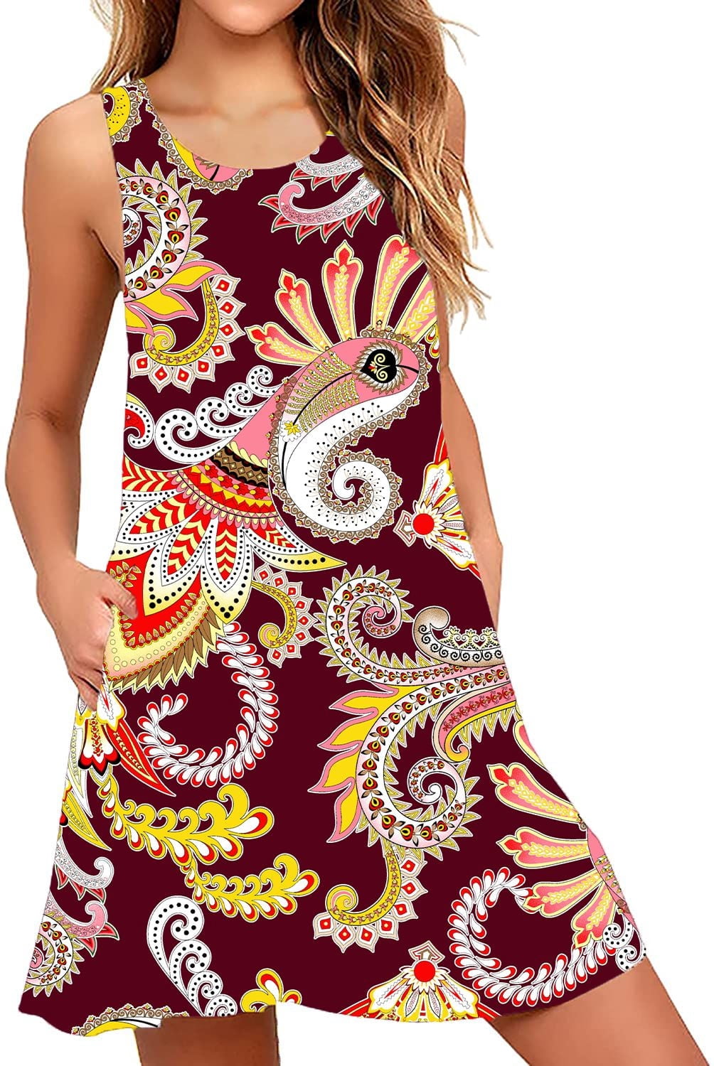BEUFRI Women's Summer Swing Dress – Sleeveless Tank T-Shirt Dress With Pockets | Casual Beach Cover Up
