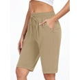 thumbnail image 1 of PPYOUNG Women's Bermuda Short Knee Lengh Comfy Drawstring Shorts with Pockets for Summer 2025, 1 of 5