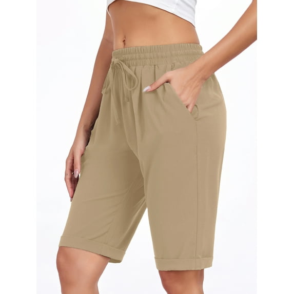 PPYOUNG Women's Bermuda Short Knee Lengh Comfy Drawstring Shorts with Pockets for Summer 2025