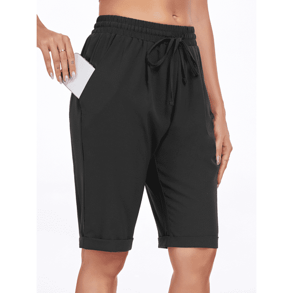 PPYOUNG Women's Bermuda Short Knee Lengh Comfy Drawstring Shorts with Pockets for Summer 2025
