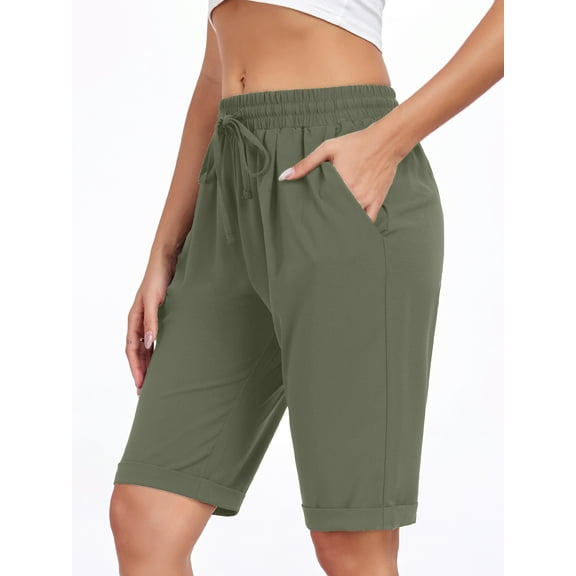 PPYOUNG Women's Bermuda Short Knee Lengh Comfy Drawstring Shorts with Pockets for Summer 2025