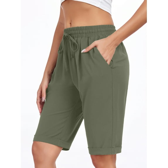 PPYOUNG Women's Bermuda Short Knee Lengh Comfy Drawstring Shorts with Pockets for Summer 2025