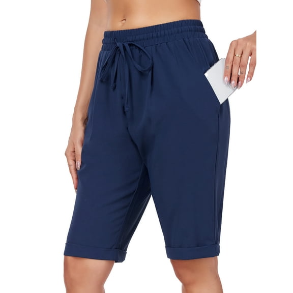 PPYOUNG Women's Bermuda Short Knee Lengh Comfy Drawstring Shorts with Pockets for Summer 2025