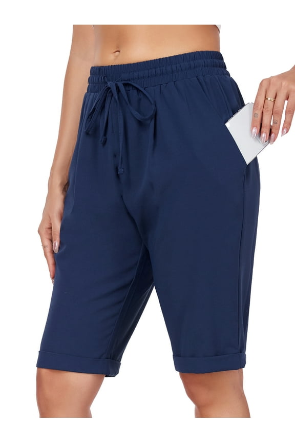Women's Bermuda Short Knee Lengh Comfy Drawstring Shorts with Pockets for Summer 2025