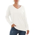 thumbnail image 1 of PPYOUNG Women's Casual Lightweight V Neck Knit Top Loose Pullover Sweater, 1 of 6