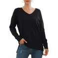 thumbnail image 1 of PPYOUNG Women's Casual Lightweight V Neck Knit Top Loose Pullover Sweater, 1 of 6