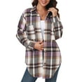 thumbnail image 1 of PPYOUNG Women's Plaid Shackets Flannel Long Sleeve Button Down Shirts Outwear Coat Jackets, Purple, 1 of 5