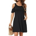 thumbnail image 1 of PPYOUNG Women's Short Sleeve Cold Shoulder Tunic Top Swing T-Shirt Casual Round Neck Dress with Pockets, 1 of 4