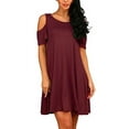 thumbnail image 1 of PPYOUNG Women's Short Sleeve Cold Shoulder Tunic Top Swing T-Shirt Casual Round Neck Dress with Pockets, 1 of 5