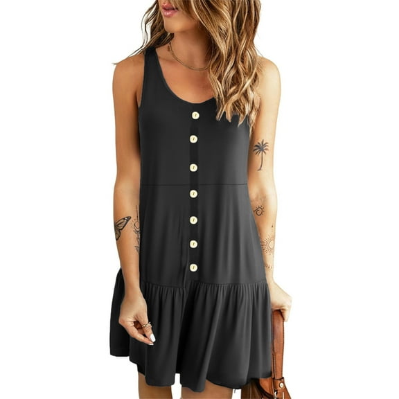 PPYOUNG Women's Summer Casual Sleeveless Lightweight Beach Tiered Sundress