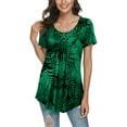 thumbnail image 1 of PPYOUNG Women's Summer Casual Short Sleeve Tunic Tops Fit Pleated Blouse Shirts, 1 of 5
