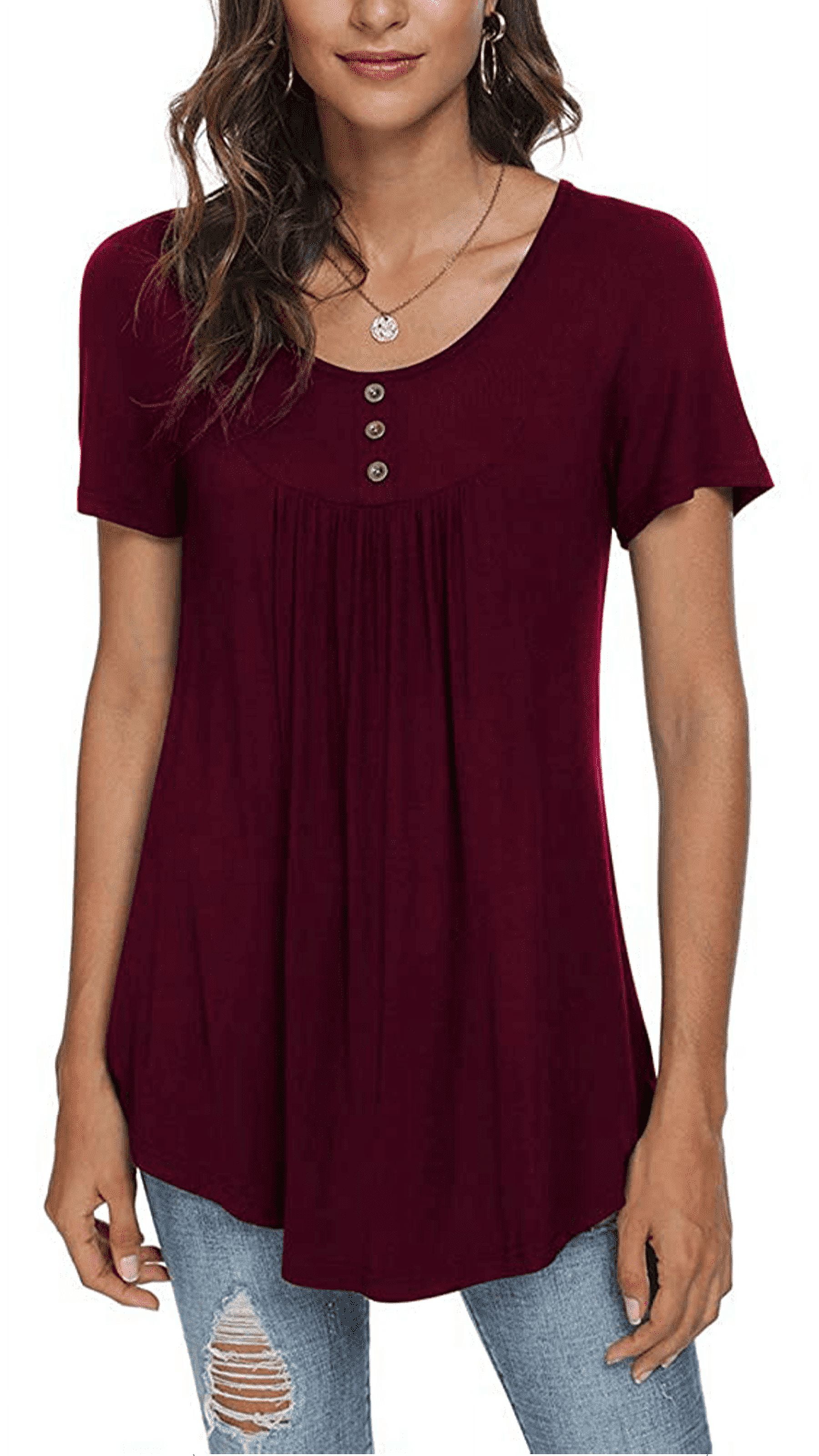 Bebonnie Women's V Neck Pleated Tunic Top - Short Sleeve Flowy Blouse, Casual Tee - View #9