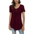 thumbnail image 1 of PPYOUNG Women's Summer Casual Short Sleeve Tunic Tops Fit Pleated Blouse Shirts, 1 of 5