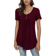 PPYOUNG Women's Summer Casual Short Sleeve Tunic Tops Fit Pleated Blouse Shirts