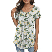 PPYOUNG Women's Summer Casual Short Sleeve Tunic Tops Fit Pleated Blouse Shirts