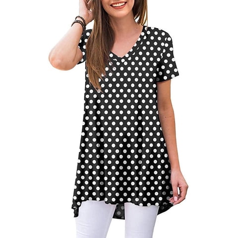Women's Summer Casual T-Shirt V-Neck Short Sleeve Tunic Tops for Leggings Loose Blouse Shirt