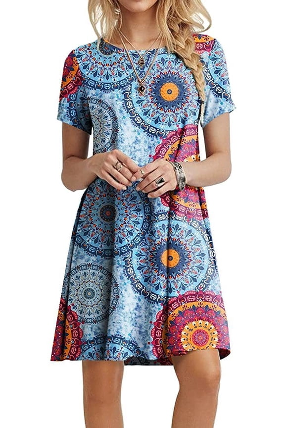 Women's Summer Casual T-shirt Dresses Short Sleeve Boho Beach Dress