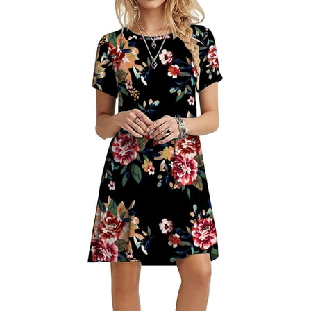 PPYOUNG Women's Summer Casual T-shirt Dresses Short Sleeve Boho Beach Dress