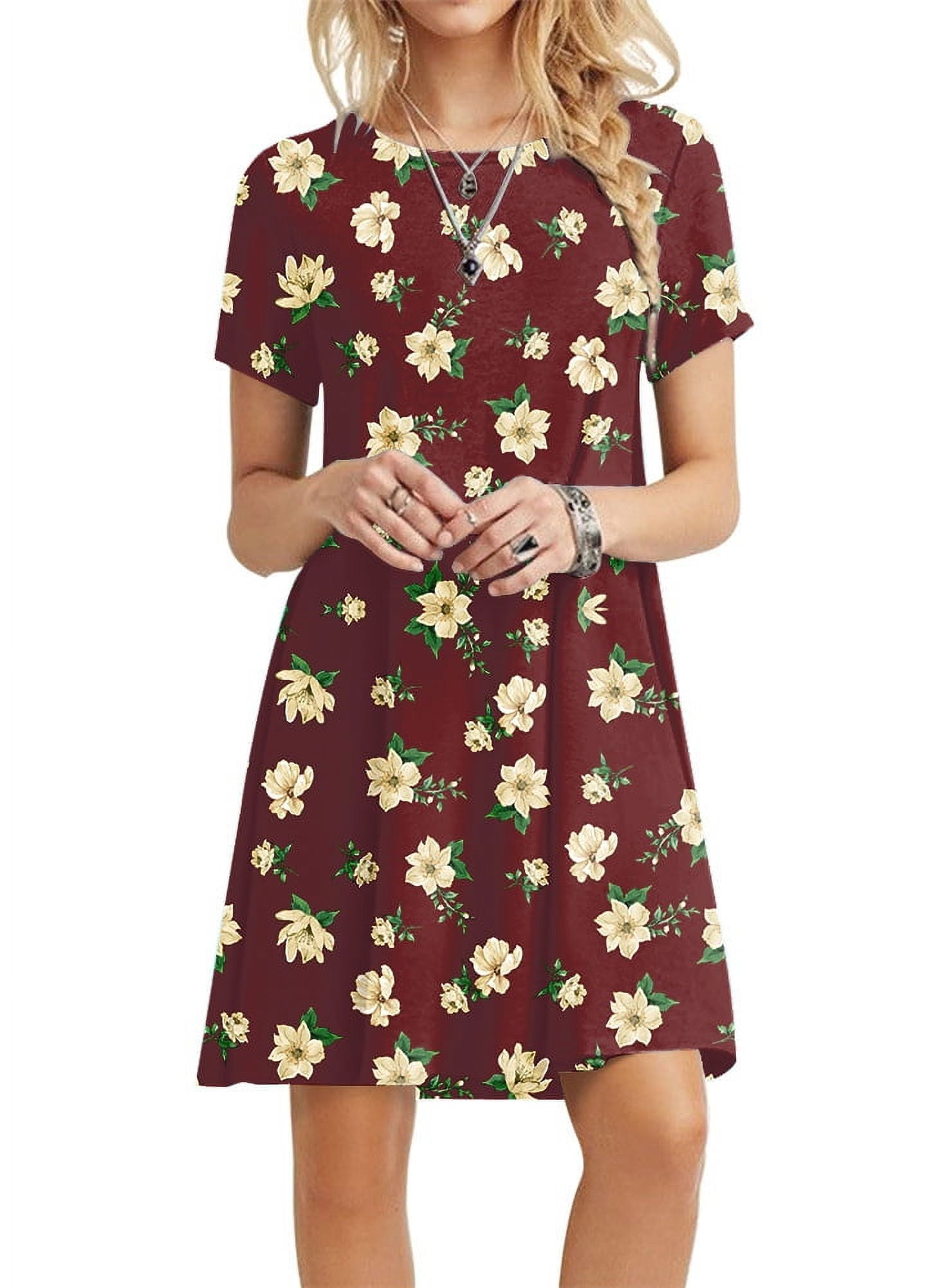 Lionstill Women's Casual Short Sleeve T-Shirt Dress With Pockets - Loose Fit V-Neck Swing Dress