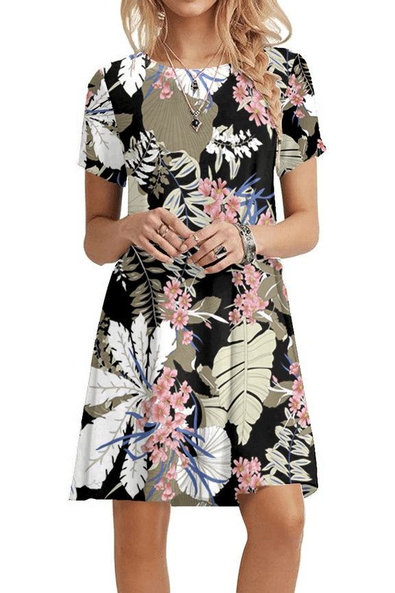 Women's Summer Casual T-shirt Dresses Short Sleeve Boho Beach Dress