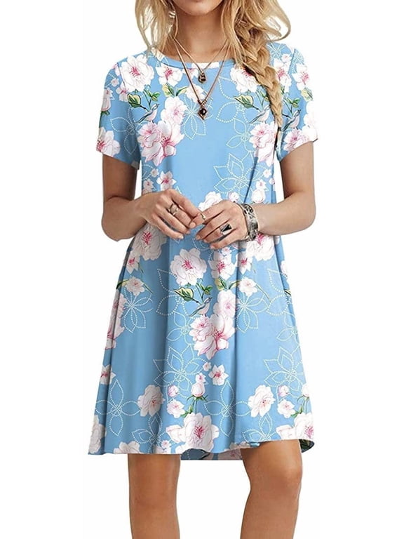 Women's Summer Casual T-shirt Dresses Short Sleeve Boho Beach Dress