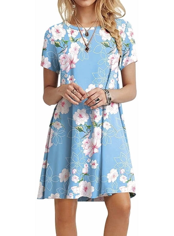 Women's Summer Casual T-shirt Dresses Short Sleeve Boho Beach Dress