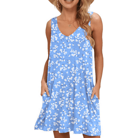 PPYOUNG Women's Summer Casual V Neck T Shirt Dresses Simple Tank Vest Dress Beach Cover up