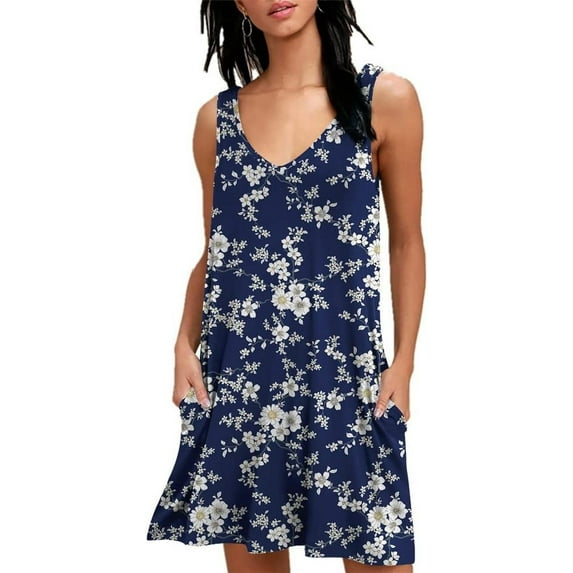 PPYOUNG Women's Summer Casual V Neck T Shirt Dresses Simple Tank Vest Dress Beach Cover up