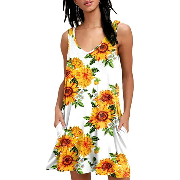 PPYOUNG Women's Summer Casual V Neck T Shirt Dresses Simple Tank Vest Dress Beach Cover up