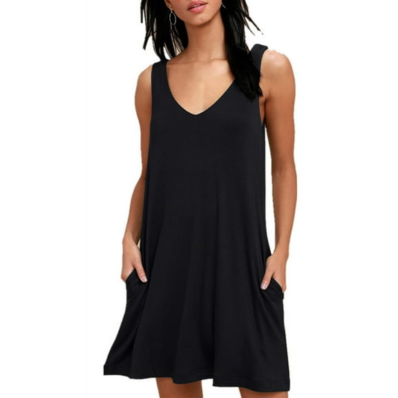 PPYOUNG Women's Summer Casual V Neck T Shirt Dresses Simple Tank Vest Dress Beach Cover up