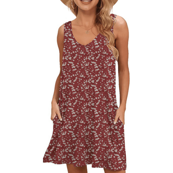 PPYOUNG Women's Summer Casual V Neck T Shirt Dresses Simple Tank Vest Dress Beach Cover up