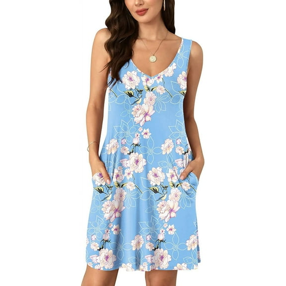 PPYOUNG Women's Summer Casual V Neck T Shirt Dresses Simple Tank Vest Dress Beach Cover up