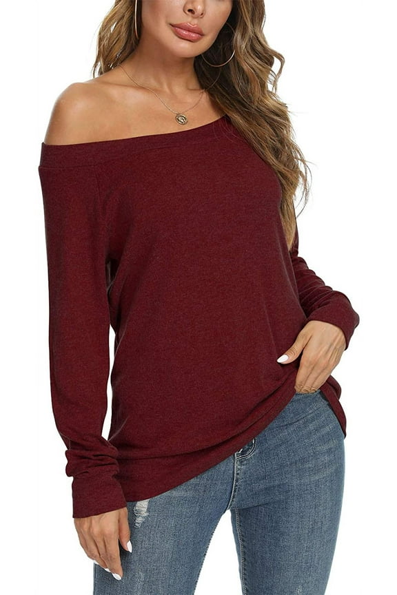Womens Off Shoulder Long Sleeve Blouses Casual Tunic Tops