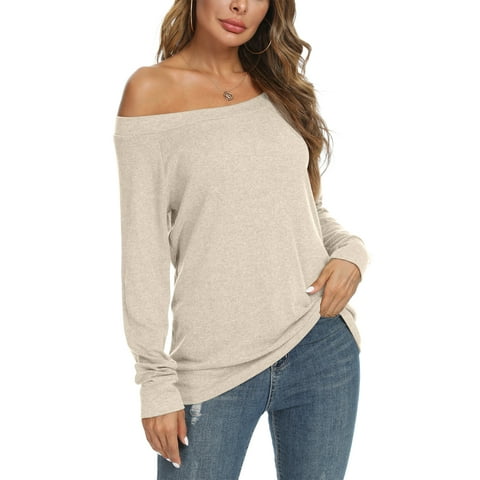 Womens Off Shoulder Long Sleeve Blouses Casual Tunic Tops