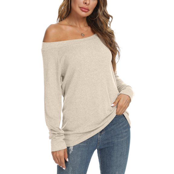PPYOUNG Womens Off Shoulder Long Sleeve Blouses Casual Tunic Tops