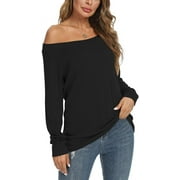 PPYOUNG Womens Off Shoulder Long Sleeve Blouses Casual Tunic Tops