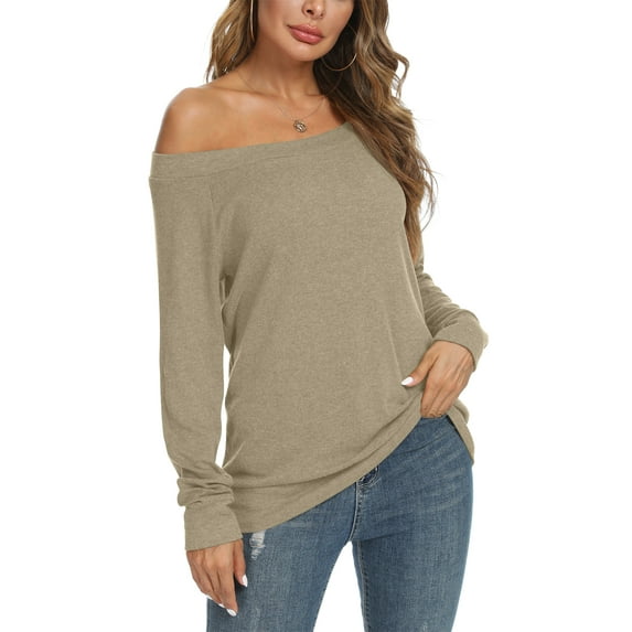 PPYOUNG Womens Off Shoulder Long Sleeve Blouses Casual Tunic Tops