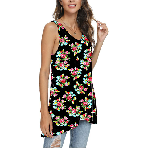 Womens Summer Casual Tank Tops Sleeveless V-Neck Tees Pleated Tunic Blouses Shirt