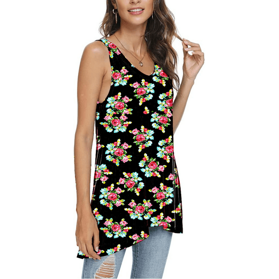 PPYOUNG Womens Summer Casual Tank Tops Sleeveless V-Neck Tees Pleated Tunic Blouses Shirt