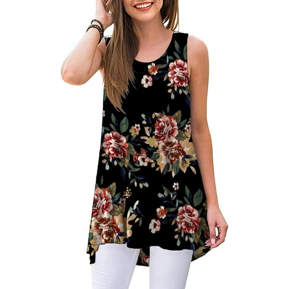 PPYOUNG Womens Summer Casual Tank Tops Sleeveless V-Neck Tees Pleated Tunic Blouses Shirt