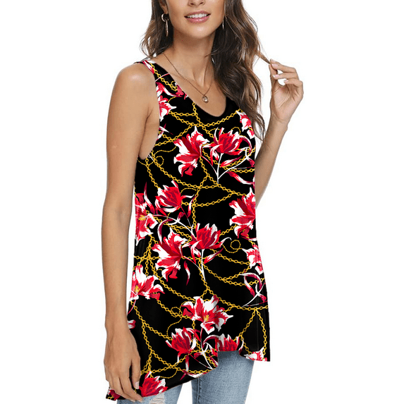 PPYOUNG Womens Summer Casual Tank Tops Sleeveless V-Neck Tees Pleated Tunic Blouses Shirt