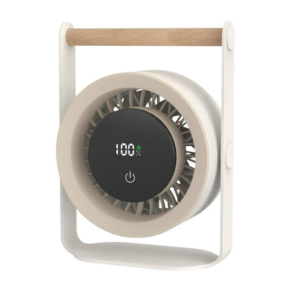 PPgejGEK 100-Speed Remote Control Desktop Fan USB Rechargeable for Home Use Digital Display 4000mAh Battery Long Runtime Compact Portable Wooden Handle Wall Mountable Quiet Operation