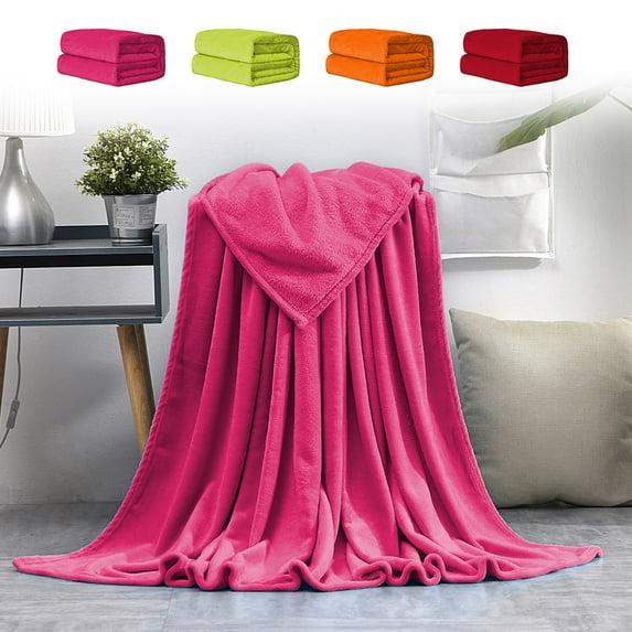 PPgejGEK 100x150cm Solid Color Flannel Air Conditioning Blanket Casual Cover Throw Blanket for Sofa Bed Hot Pink Orange Red Green
