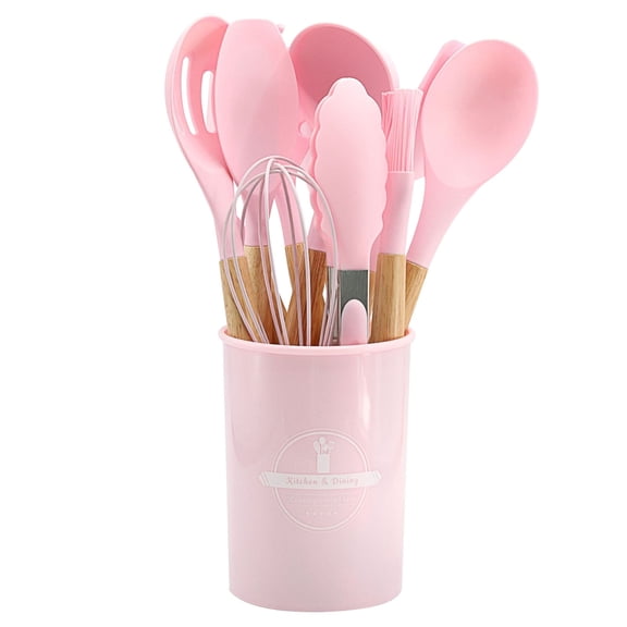 WWG 12-Piece Non-Stick Kitchenware Set Wooden Handle Silicone Cooking Utensils Storage Bucket Heat Resistant Up to 450掳F for Baking Cooking