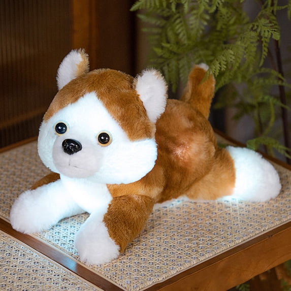 PPgejGEK 13.8-Inch Multicolor LED Glowing Husky Plush Dog Stuffed Animal Pillow - Lying Position C