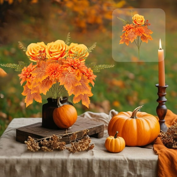 PPgejGEK 15.35x7.87x7.87in Artificial Maple Leaf Bouquet with Multicolor Sunflowers Dahlias Peonies - Halloween Thanksgiving Fall Home Decor Flowers