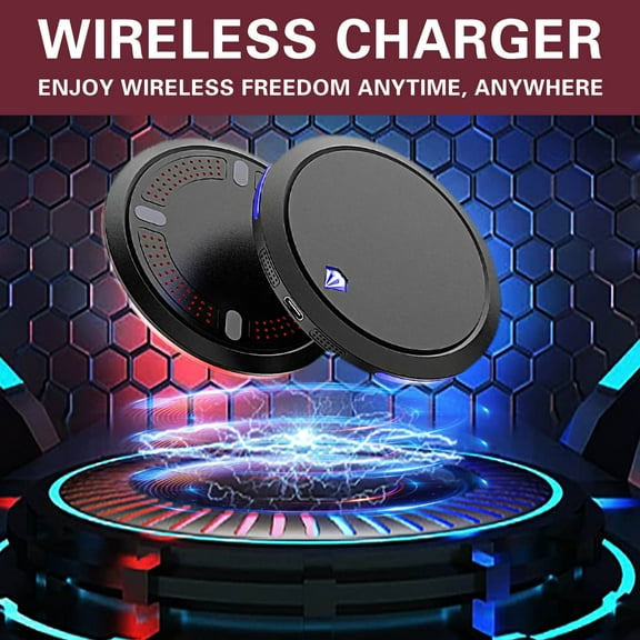 PPgejGEK 15W Fast Wireless Charging Pad Desktop Disc with LED Atmosphere Light Type-C Input 100mm Diameter ABS Composite for iPhone Android Smartphones White