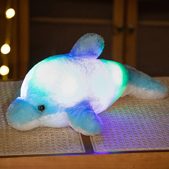 PPgejGEK 17.7-Inch Sparkling Dolphin Plush Aquarium Toy with LED Lights - Blue Stuffed Animal