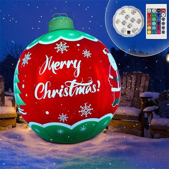 PPgejGEK 1pc Light PVC Christmas Ball, About 24 Inch Large Outdoor Xmas Decorated Merry Christmas Ball with LED Light & Remote for Outdoor Yard & Pool Decorations Savings